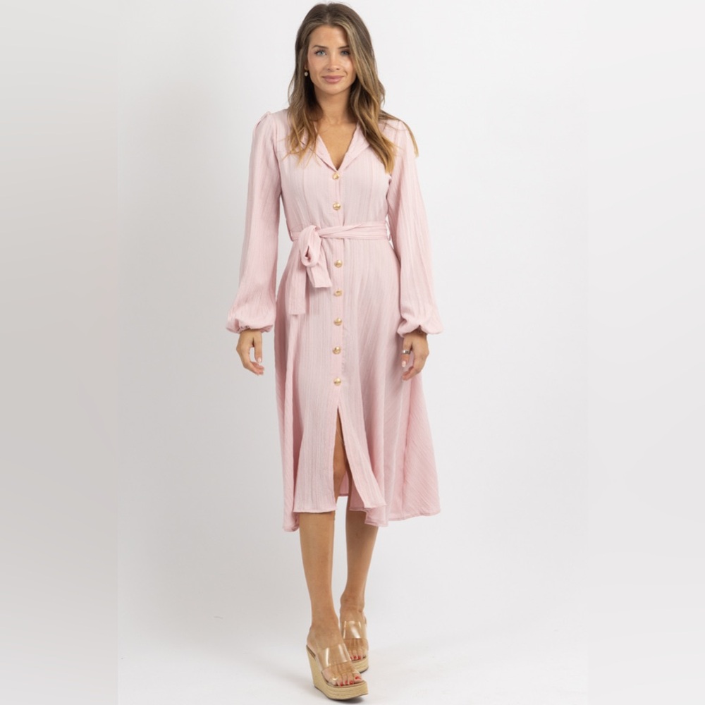 Pink belted mid dress